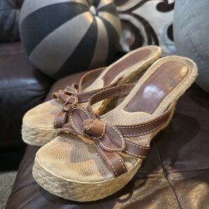 Sbicca Brown Woven Espadrille Platform Slide Sandals